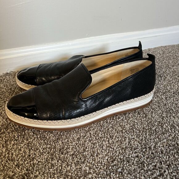 PAUL GREEN Posh Black Leather Cap Toe Perforated Espadrille Flats - Picture 5 of 11